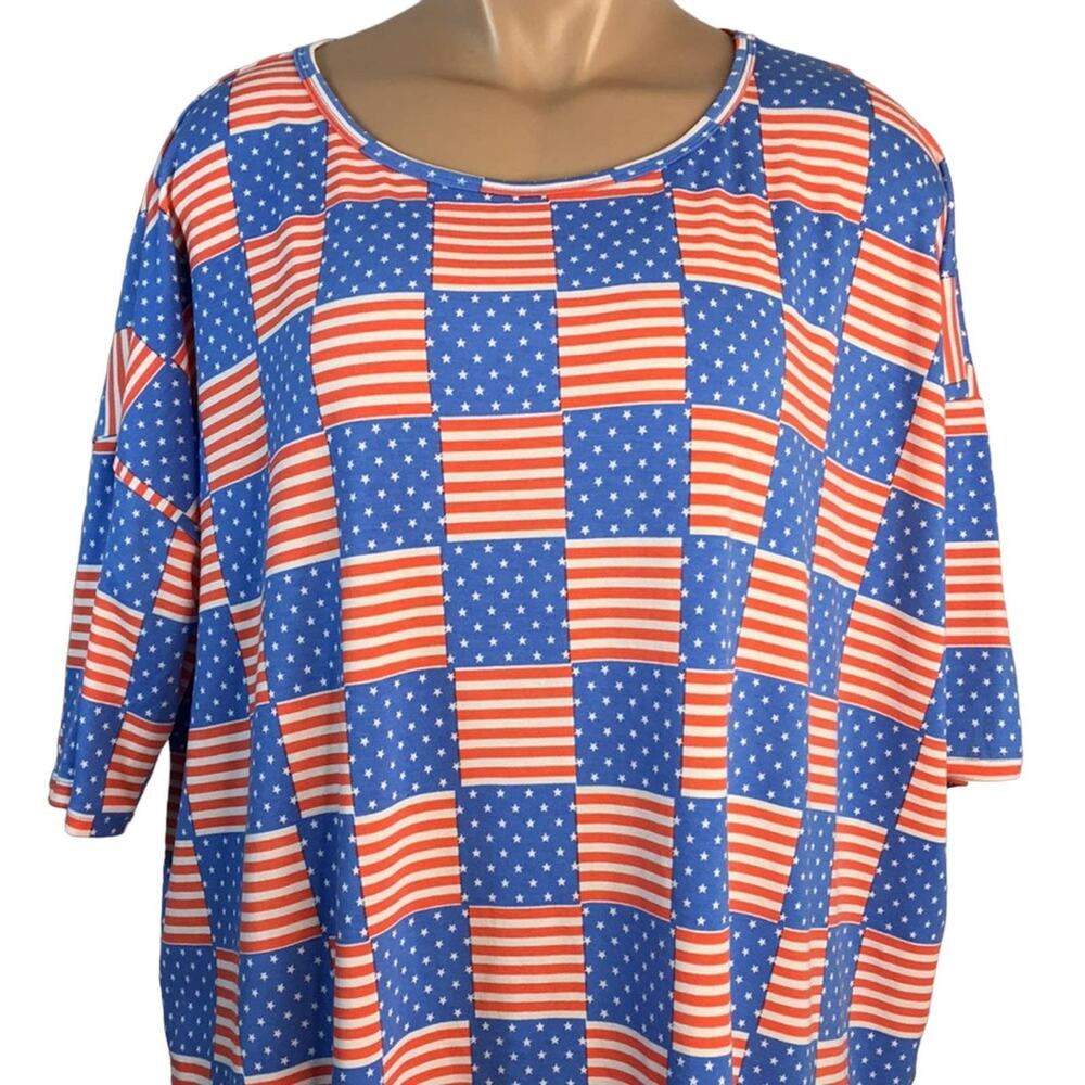 LuLaRoe Irma Top‎ Patriotic Stars & Stripes Pattern Size Large Red White Blue